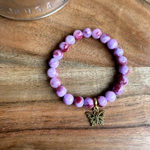 Hand Crafted Purple Red Persian Jade 8MM Bead Bracelet, 7"